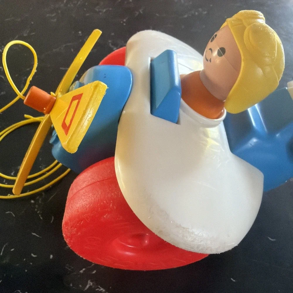Vintage 1980 Fisher Price Pull Along Airplane Pull Toy Spinning Propeller #171